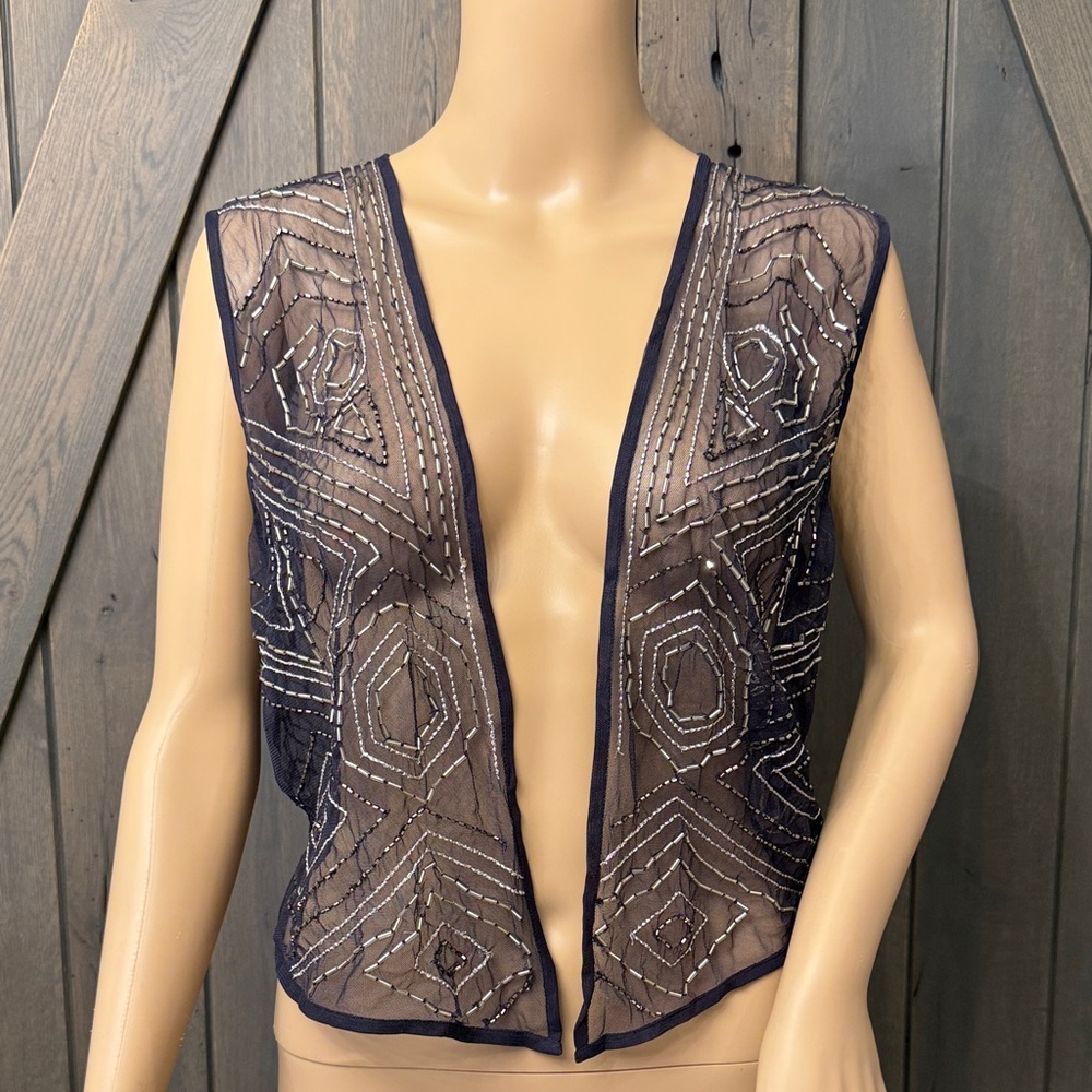 Chico's Sheer Navy Beaded Vest